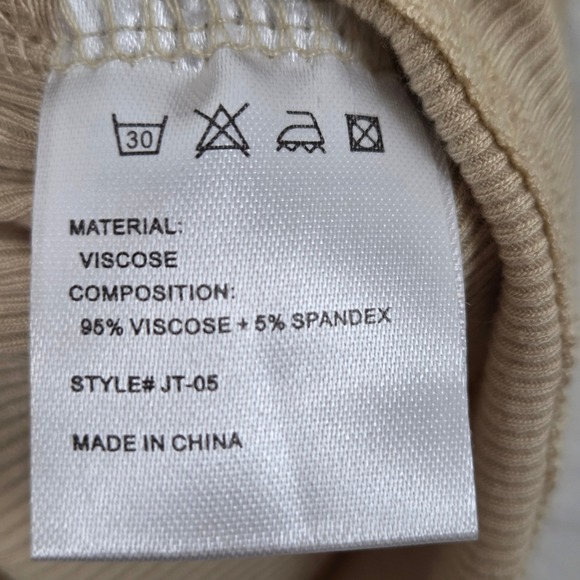 iGENJUN Women Large NWT Beige Ribbed Long Sleeve Scoop Neck Top - Picture 6 of 9